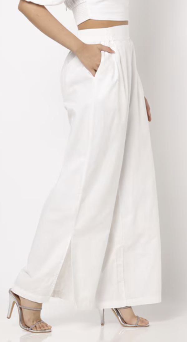 Pleated Palazzo Pants with Side Slits - Image 4